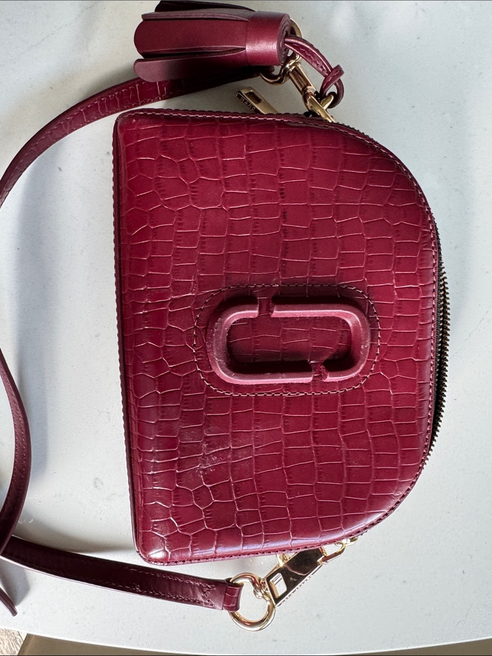 Marc Jacobs Wine Red Croc-Embossed Leather Crossbody Bag - Picture 3 of 13